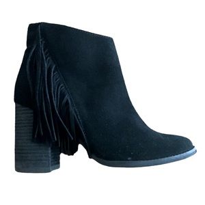 Arturo Chiang Reiden Ankle Booties Black 7M Suede Leather Fringe Western Cowgirl
